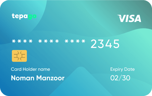 teal credit card in middle